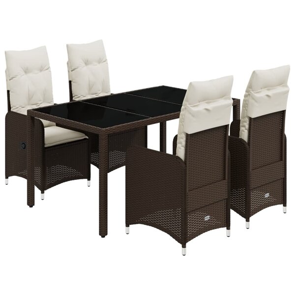 vidaXL Ensemble de bistro de jardin 5 Pièces coussins marron poly rotin