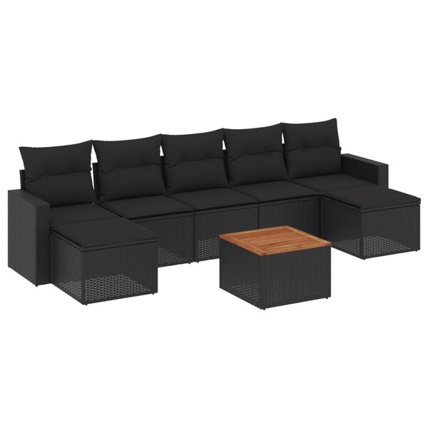 vidaXL Salon de jardin 8 Pièces avec coussins noir résine tressée