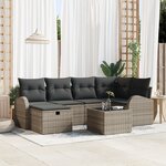 vidaXL Ensemble de canapé de jardin 7 pièces avec coussins gris poly rattan