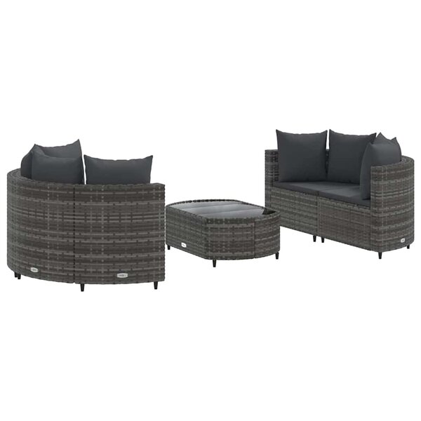 vidaXL Salon de jardin 5 Pièces avec coussins gris résine tressée