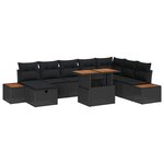 vidaXL Ensemble de canapé de jardin 9 pièces avec coussins noir en poly rattan