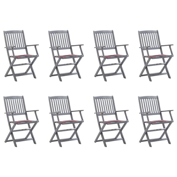 vidaXL Chaises pliables d'extérieur lot de 8 et coussins Bois d'acacia