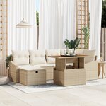 vidaXL Ensemble de canapé de jardin 7 pièces en beige avec coussins en poly rattan