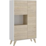 Buffet haut 3 portes - Décor chêne et blanc 81 x 43 x Hauteur 135 cm