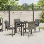 vidaXL Ensemble de salle à manger de jardin de 5 pièces avec coussins gris poly rotin