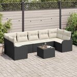 vidaXL Ensemble de canapé de jardin avec coussin 8 Pièces Noir et Crème