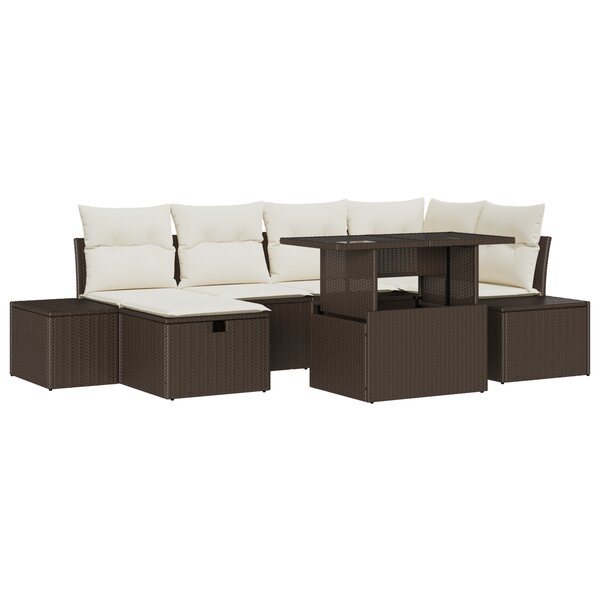 vidaXL Ensemble de Canapé de Jardin 7 Pièces avec Coussins Marron Poly Rattan
