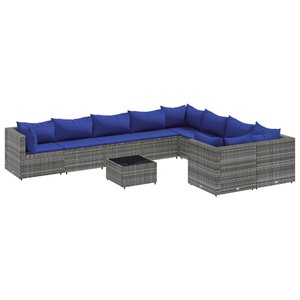 vidaXL Salon de jardin avec coussins 10 Pièces gris résine tressée