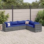 vidaXL Salon de jardin 6 Pièces avec coussins Gris Résine tressée