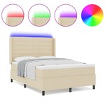 Lit à ressorts avec matelas et LED Crème 140x190 cm en tissu