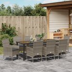Ensemble de salle à manger de jardin 9 pièces avec coussins en poly rotin gris vidaXL