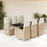 vidaXL Ensemble de bistro de jardin 7 Pièces coussins beige poly rotin