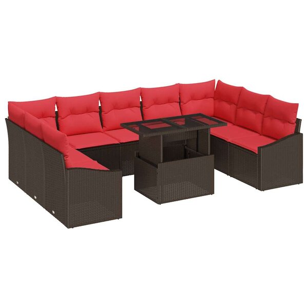 vidaXL Ensemble de Canapés 10 Pièces Marron et rouge polyrotin