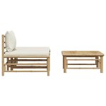 vidaXL Salon de jardin 3 Pièces avec coussins blanc crème Bambou
