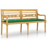 vidaXL Banc Batavia avec coussin vert 150 cm Bois de teck massif