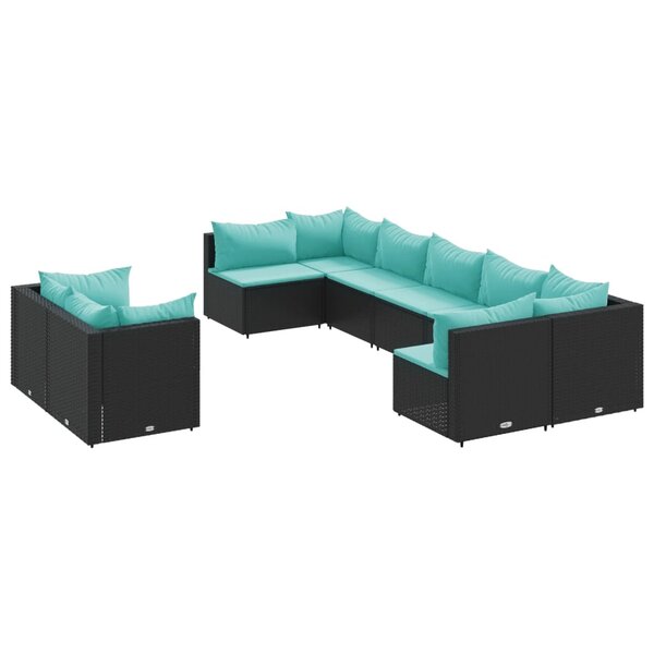 vidaXL Salon de jardin 9 Pièces avec coussins noir résine tressée