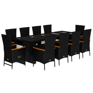 vidaXL Ensemble à manger de jardin 11 Pièces coussins noir résine tressée