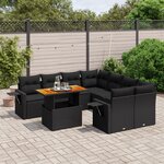 vidaXL Salon de jardin 9 Pièces avec coussins noir résine tressée