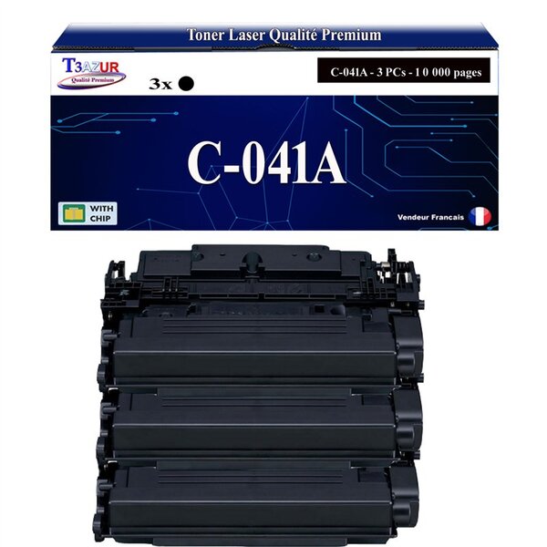 T3AZUR -3x Toners compatibles avec Canon 041 (0452C002) pour Canon LBP-312x  MF-522X  MF-525X Noir - 10 000p