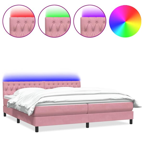 vidaXL Sommier à lattes de lit avec matelas et LED rose 180x210 cm velours