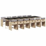 vidaXL Ensemble à manger de jardin coussins 13 Pièces mélange beige rotin