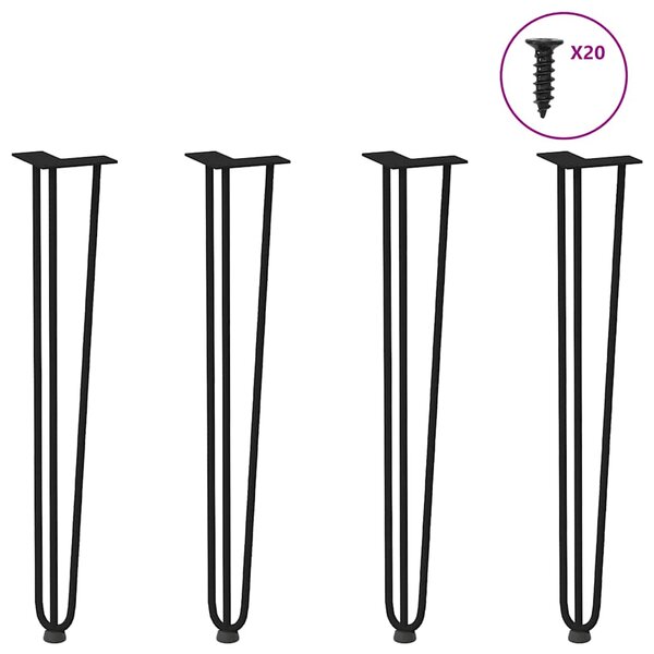 vidaXL Pieds en épingle à cheveux pour consoles  lot de 4  noir  72 cm  acier massif