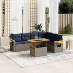 vidaXL Salon de jardin 7 Pièces avec coussins gris résine tressée