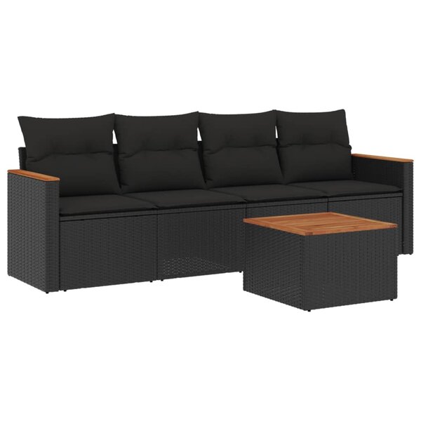vidaXL Salon de jardin 5 Pièces avec coussins noir résine tressée