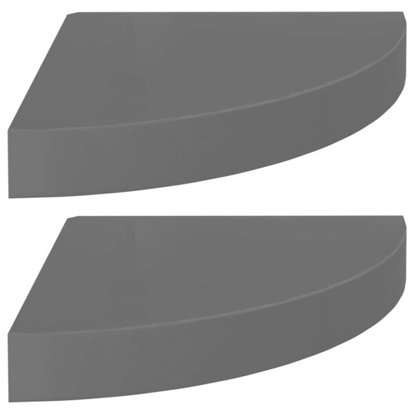 vidaXL Étagères d'angle flottantes 2Pièces gris brillant 25x25x3 8cm MDF