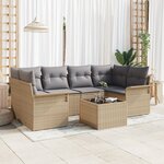 vidaXL Ensemble de Canapé de Jardin 7 Pièces avec Coussins Beige Poly Rattan