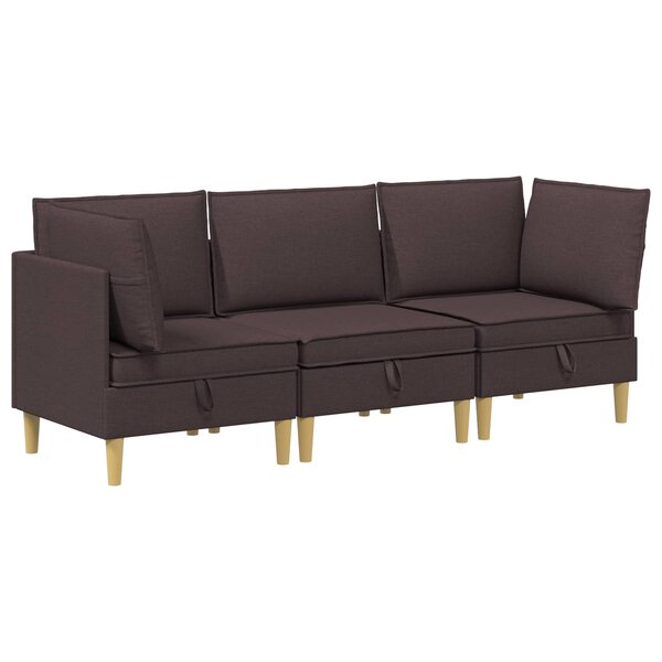 vidaXL Canapé modulaire avec rangement 3 pc Marron foncé Tissu