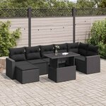 vidaXL Salon de jardin 8 Pièces avec coussins noir résine tressée