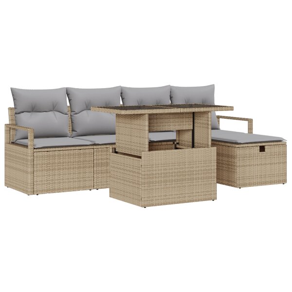 Ensemble de 6 pièces de canapés de jardin avec coussins beige poly rotin