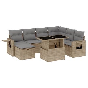 vidaXL Salon de jardin avec coussins 8 Pièces beige résine tressée