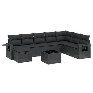 vidaXL Salon de jardin 9 Pièces avec coussins noir résine tressée