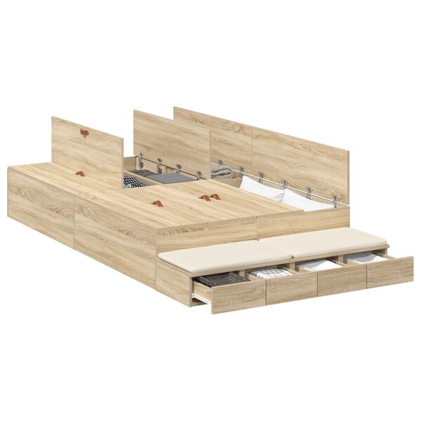 vidaXL Cadre de lit de rangement Chêne Sonoma 120x200 cm
