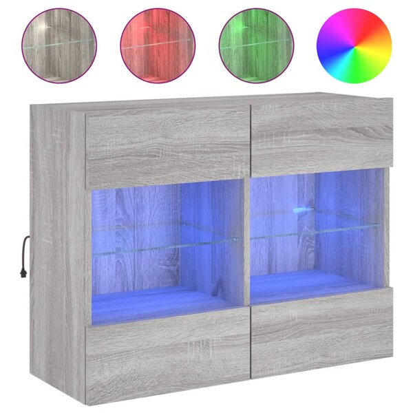 vidaXL Meuble TV mural avec lumières LED sonoma gris 78 5x30x60 5 cm