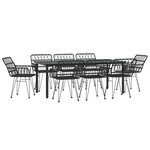 vidaXL Ensemble à manger de jardin 9 Pièces Noir Résine tressée