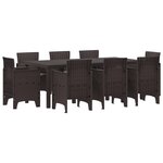 vidaXL Ensemble de salle à manger de jardin 9 pièces avec coussins Marron Poly Rattan