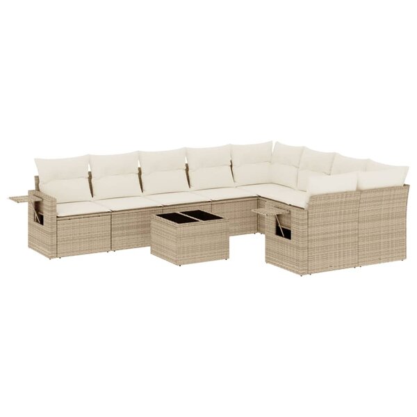 vidaXL Salon de jardin avec coussins 10 Pièces beige résine tressée