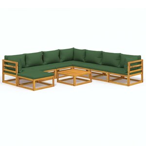 Salon de jardin meuble d'extérieur ensemble de mobilier 9 pièces avec coussins vert bois massif 02_0018171