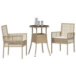 vidaXL Ensemble de salle à manger pour jardin 3 Pièces Beige Poly rotin