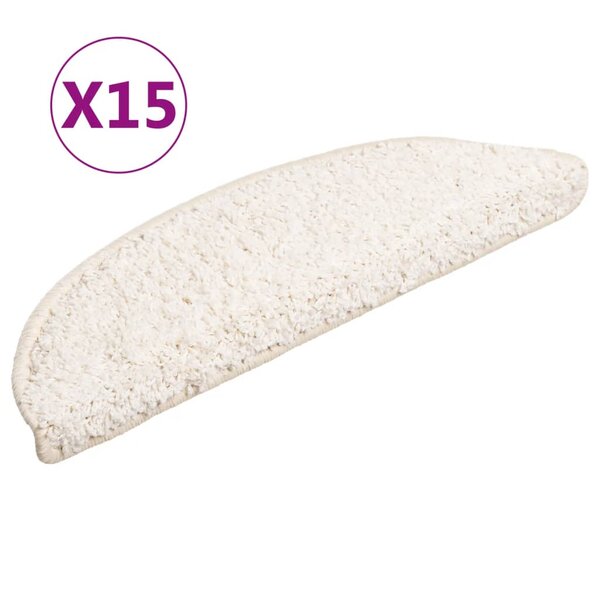 vidaXL Tapis d'escalier 15 pièces 56 x 17 x 3 cm Blanc Demi-rond