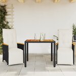 vidaXL Ensemble de bistro de jardin 3 Pièces coussins noir poly rotin