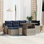 vidaXL Ensemble de canapé de jardin avec coussin 7 Pièces Gris Poly rotin