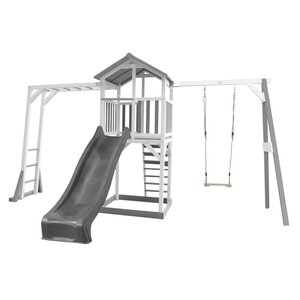 AXI Structure de jeu Beach Tower Blanc Gris  avec cadre d'escalade balancoire et toboggan Gris