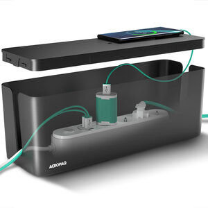 ACROPAQ Boîte cache câble XL (40 x 13 x 16 cm)- Cache multiprise  Boîte Rangement câble- Boîte multiprise- Polystyrène-Noir