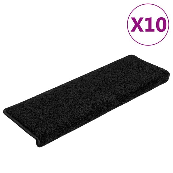 vidaXL Tapis d'escalier 10 pièces 65 x 21 x 4 cm Noir Bord rectangulaire