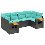 vidaXL Salon de jardin 6 Pièces avec coussins noir résine tressée
