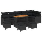 Ensemble de 10 Pièces de Canapés de Jardin avec Coussins Noir Poly Rattan Acacia